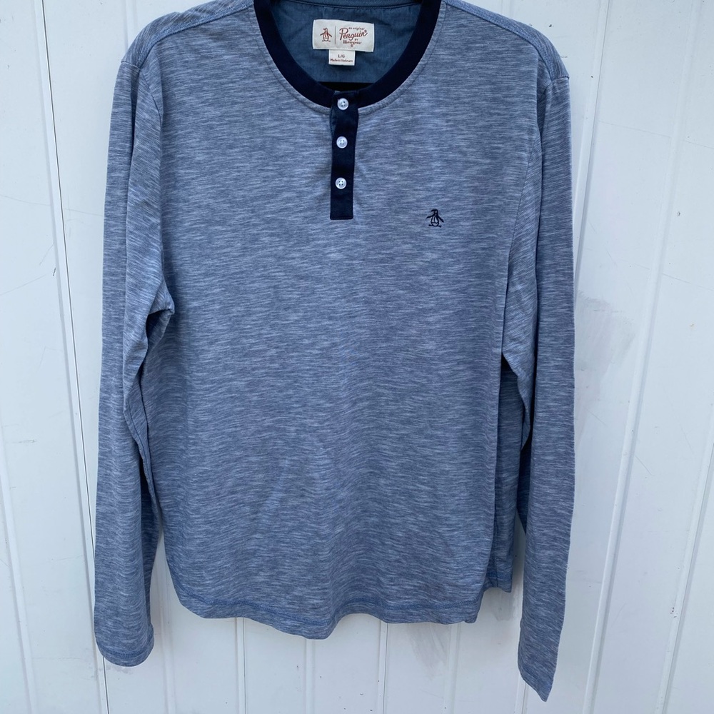 Original Penguin Blue Long Sleeve Henley Shirt